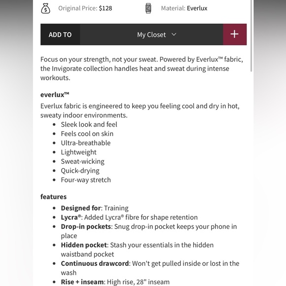 Lululemon Invigorate High-Rise Tight 28"
Cayenne Size 4 - Picture 3 of 8